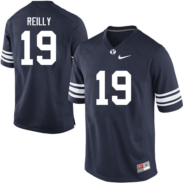 Men #19 Rhett Reilly BYU Cougars College Football Jerseys Sale-Navy